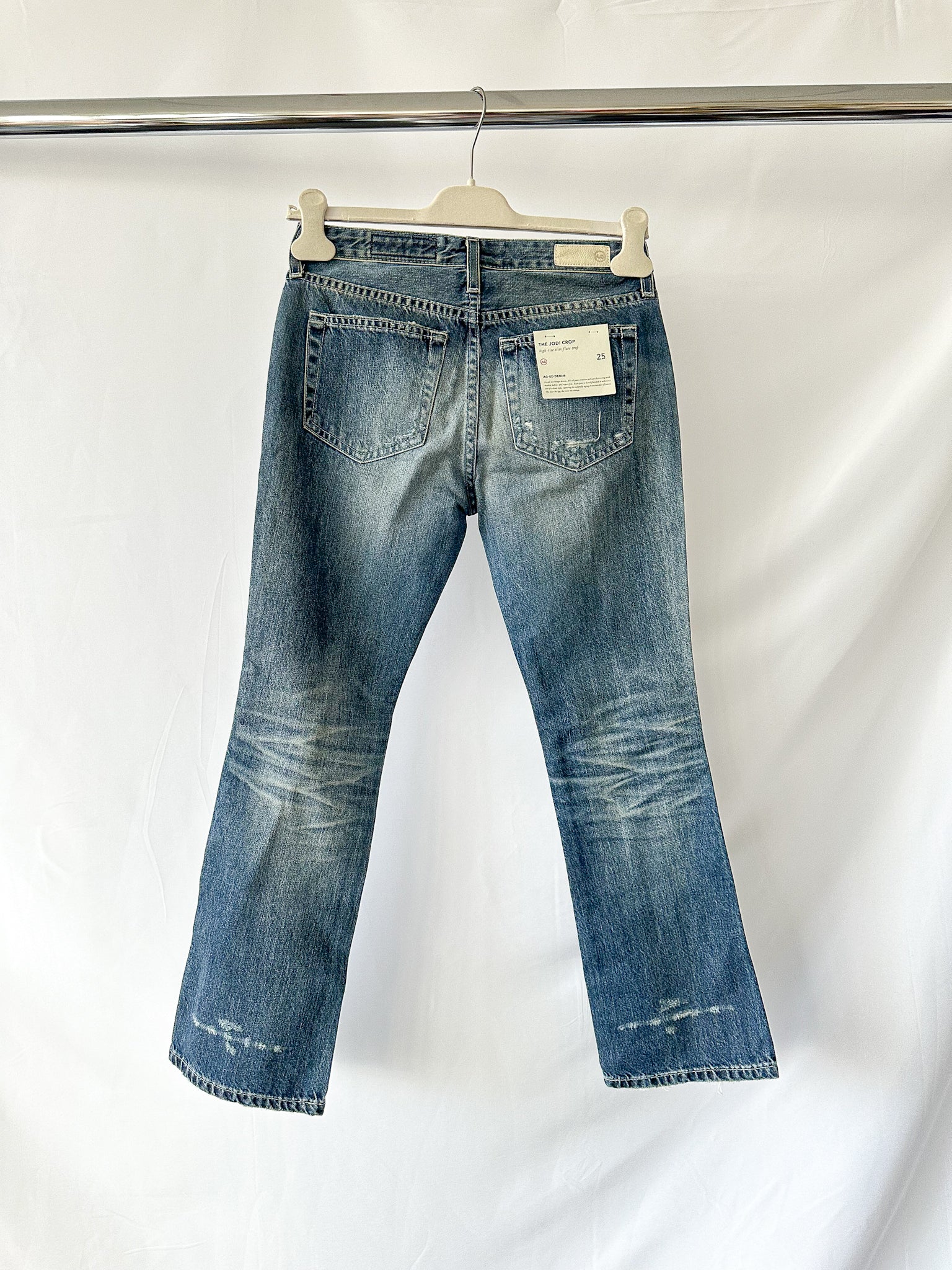 AG Jeans Denim Distressed High Rise Slim Flare Jodi Crop Jeans