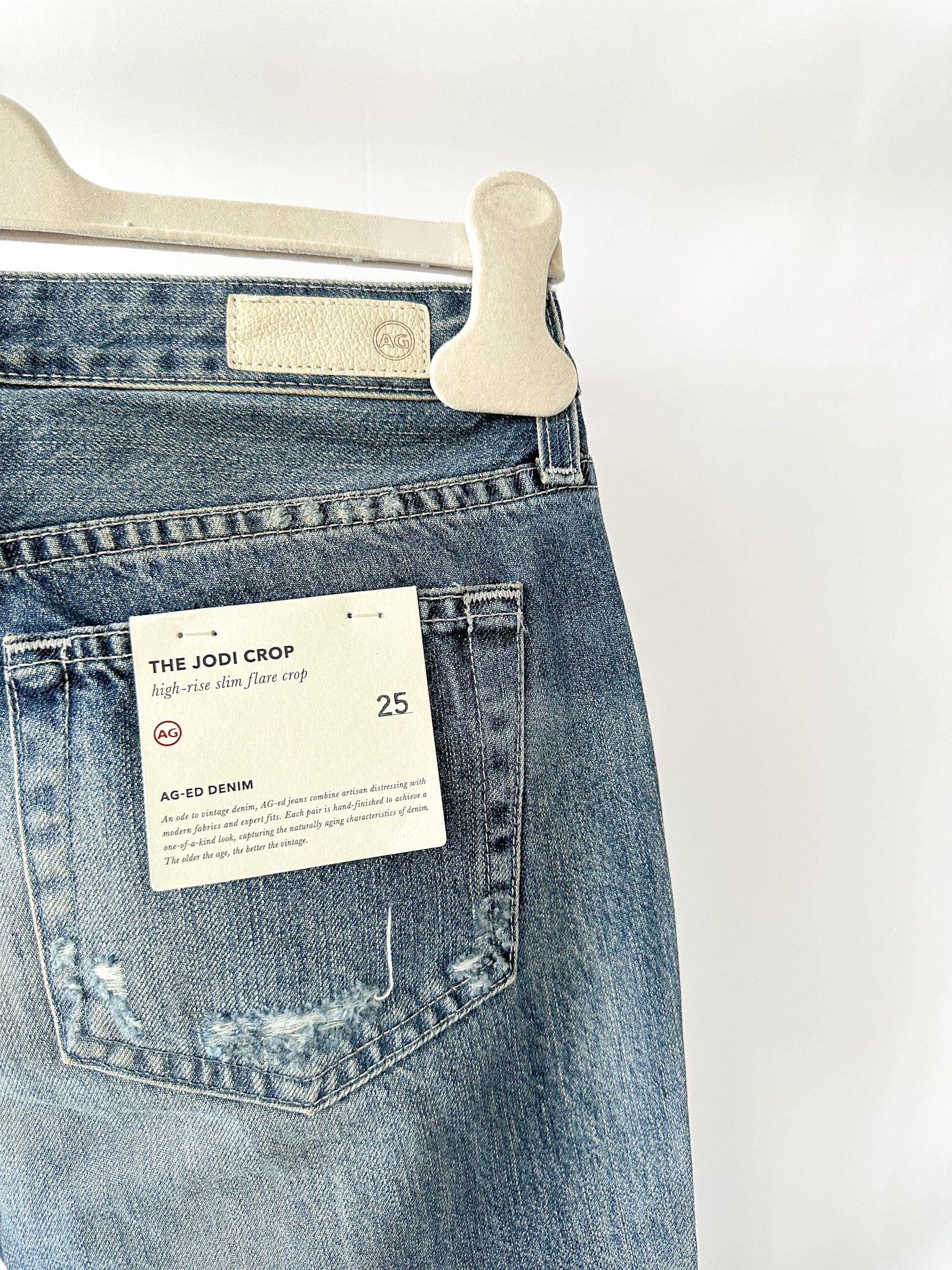 AG Jeans Denim Distressed High Rise Slim Flare Jodi Crop Jeans