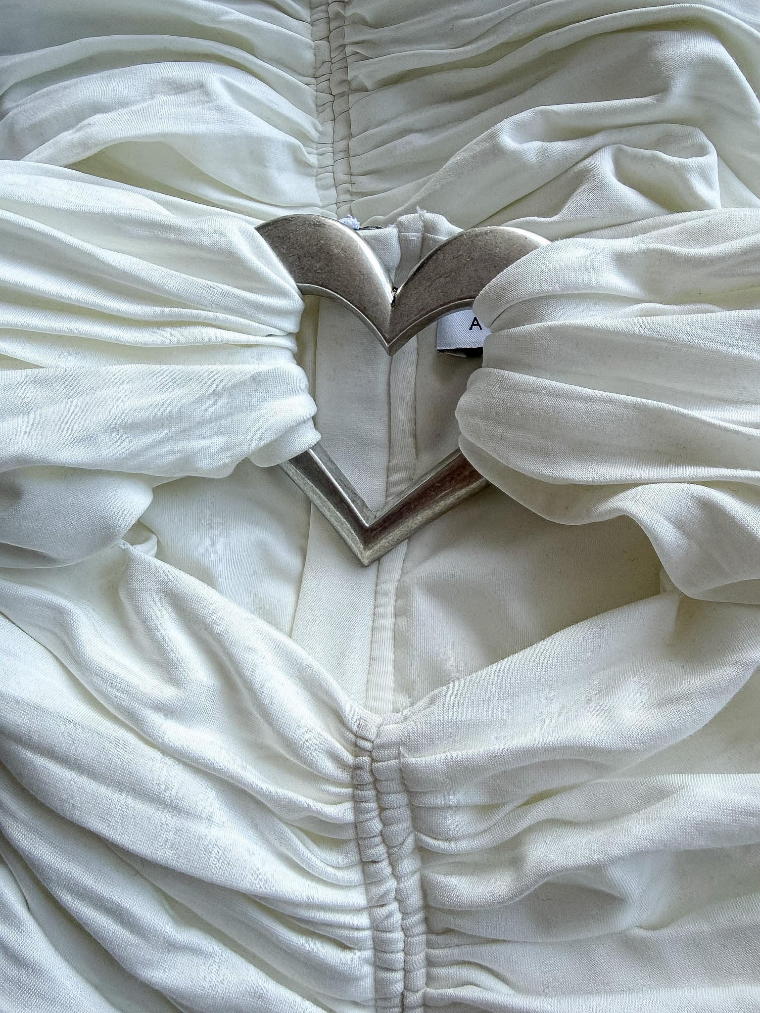 Area NYC White Heart Ring Ruched Mini Dress