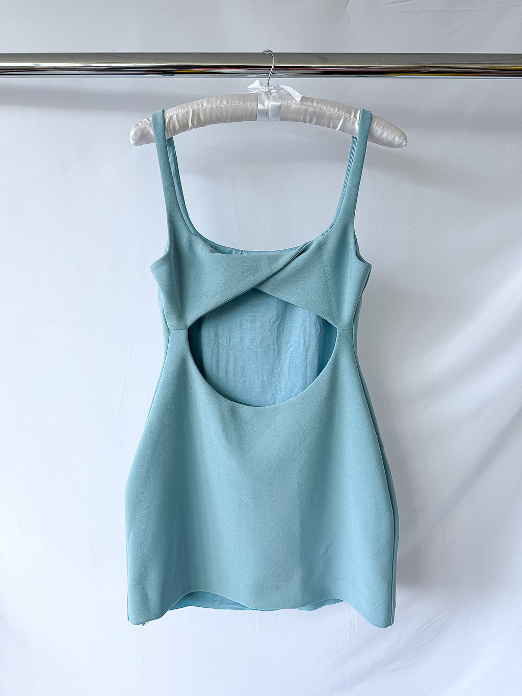 Bec + Bridge Reina Blue Open-Back Stretch-Woven Mini Dres