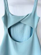 Bec + Bridge Reina Blue Open-Back Stretch-Woven Mini Dres