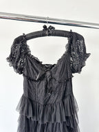 Amy Jane London Black Lace Sweetheart Neck Coquette Sofia Maxi Tulle Dress - House Of Huntington