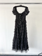 Amy Jane London Black Lace Sweetheart Neck Coquette Sofia Maxi Tulle Dress - House Of Huntington