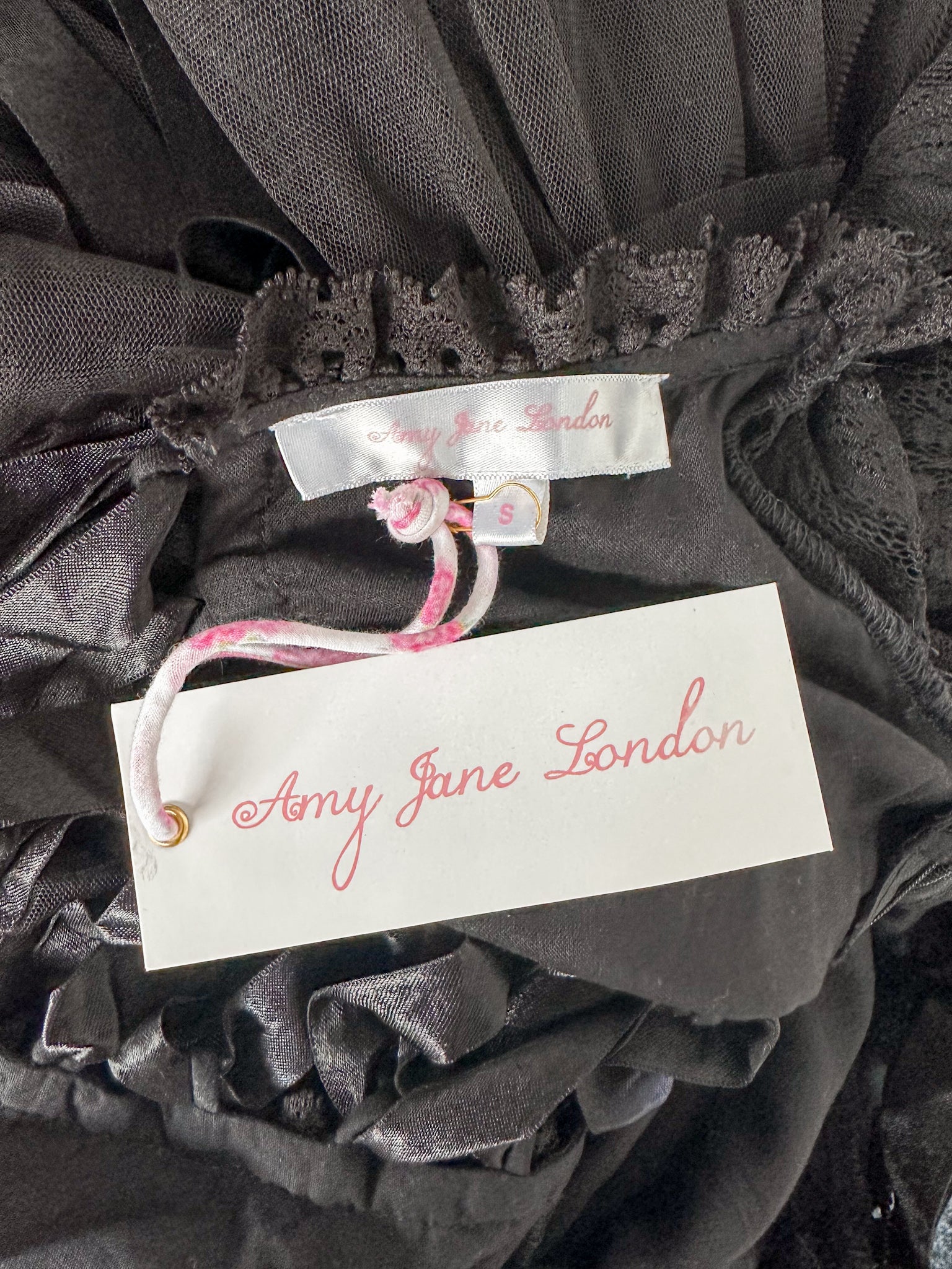 Amy Jane London Black Lace Sweetheart Neck Coquette Sofia Maxi Tulle Dress - House Of Huntington