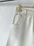 Etro White Denim  Paisley Embroidered Palazzo Wide Leg  Jeans