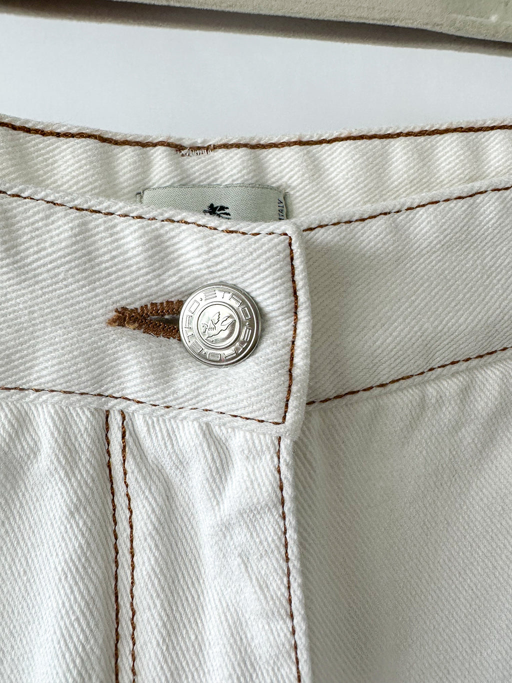 Etro White Denim  Paisley Embroidered Palazzo Wide Leg  Jeans