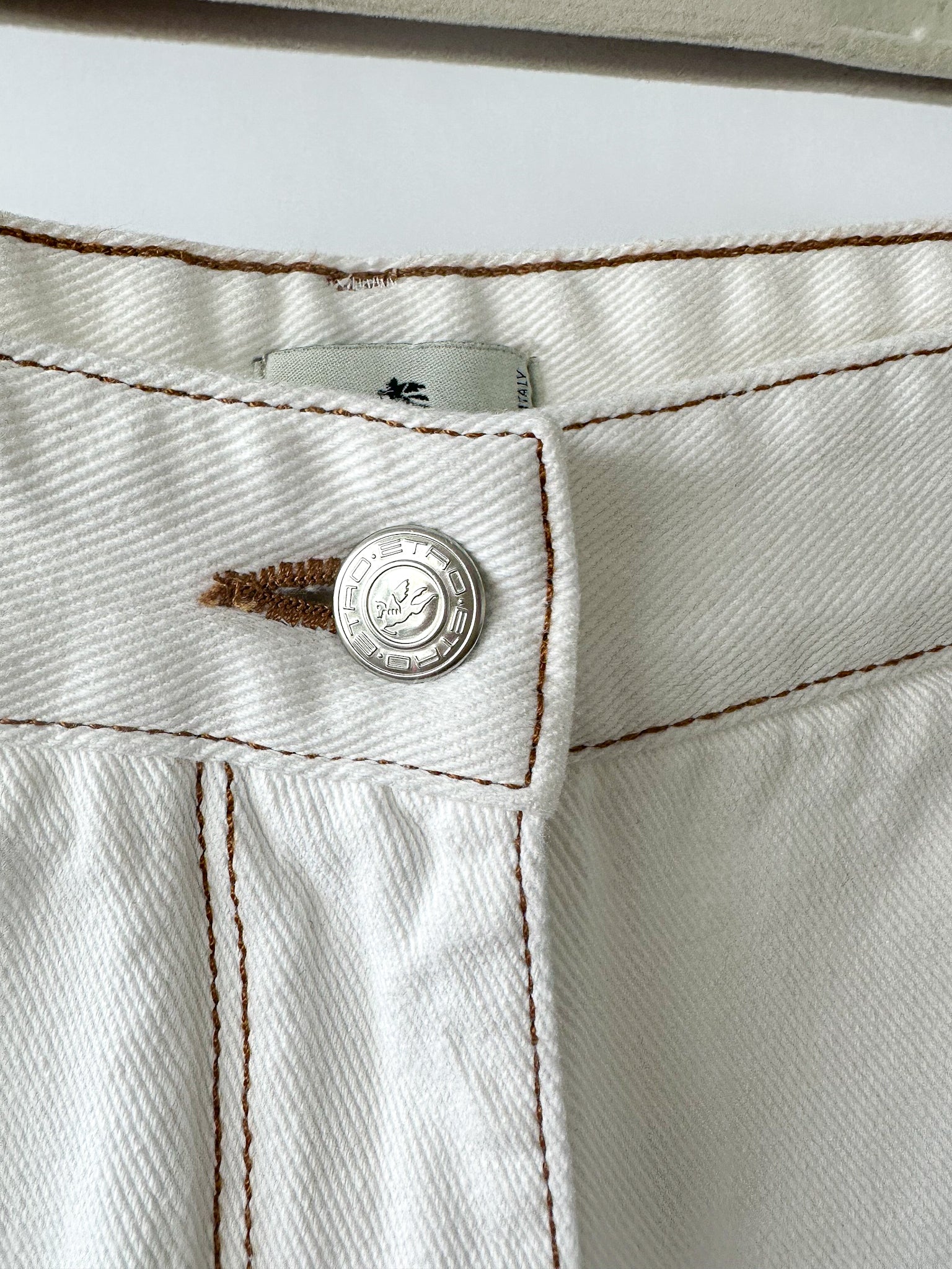 Etro White Denim  Paisley Embroidered Palazzo Wide Leg  Jeans