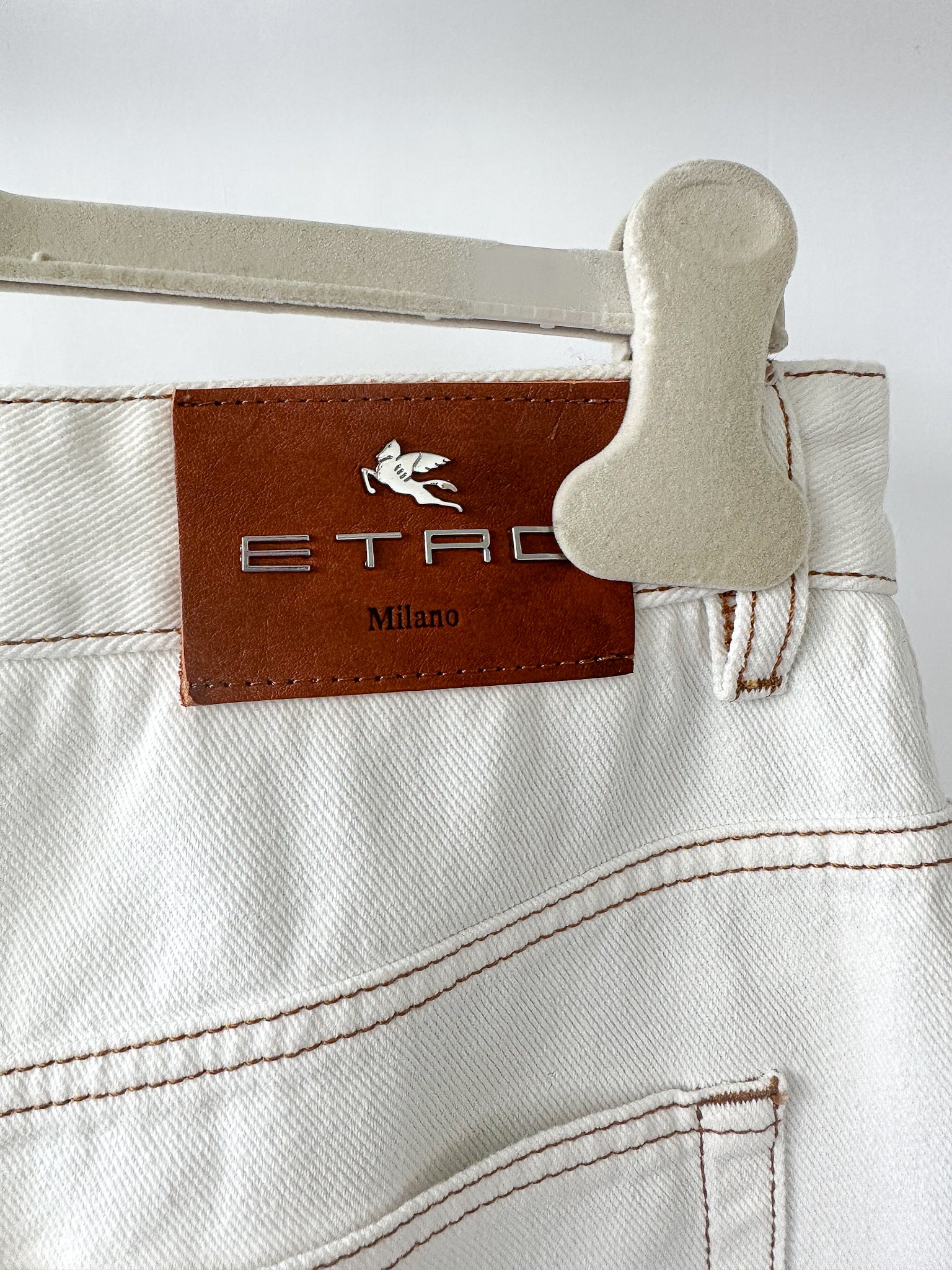 Etro White Denim  Paisley Embroidered Palazzo Wide Leg  Jeans
