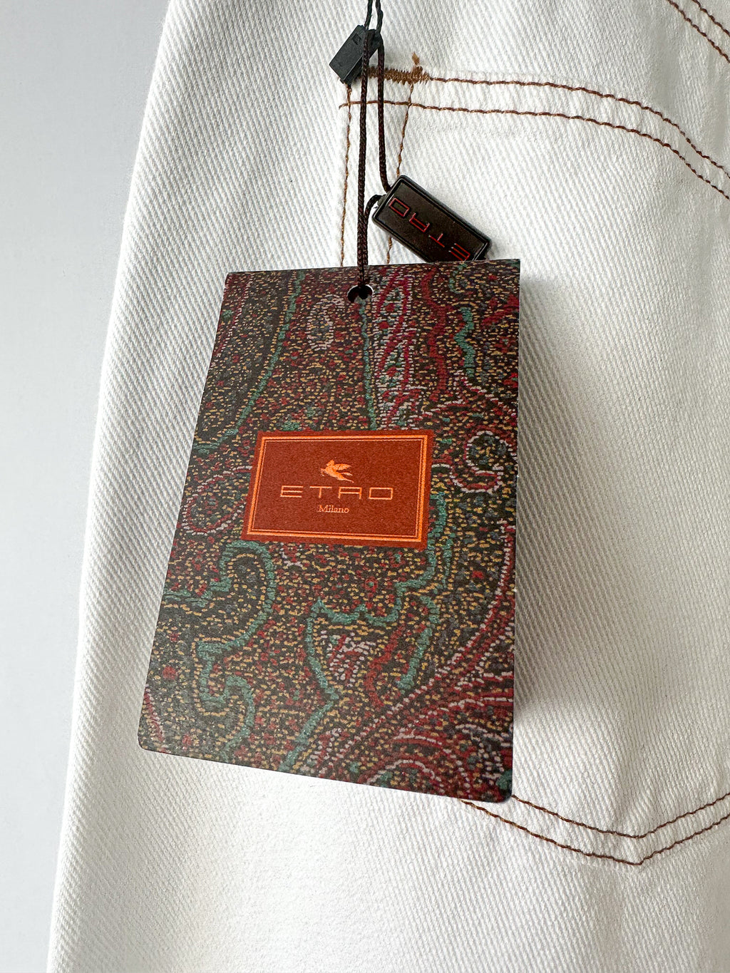 Etro White Denim  Paisley Embroidered Palazzo Wide Leg  Jeans