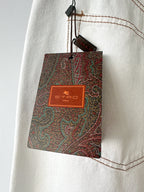 Etro White Denim  Paisley Embroidered Palazzo Wide Leg  Jeans