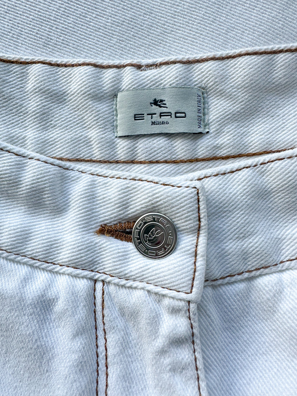 Etro White Denim  Paisley Embroidered Palazzo Wide Leg  Jeans