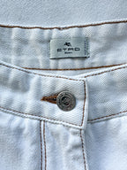 Etro White Denim  Paisley Embroidered Palazzo Wide Leg  Jeans