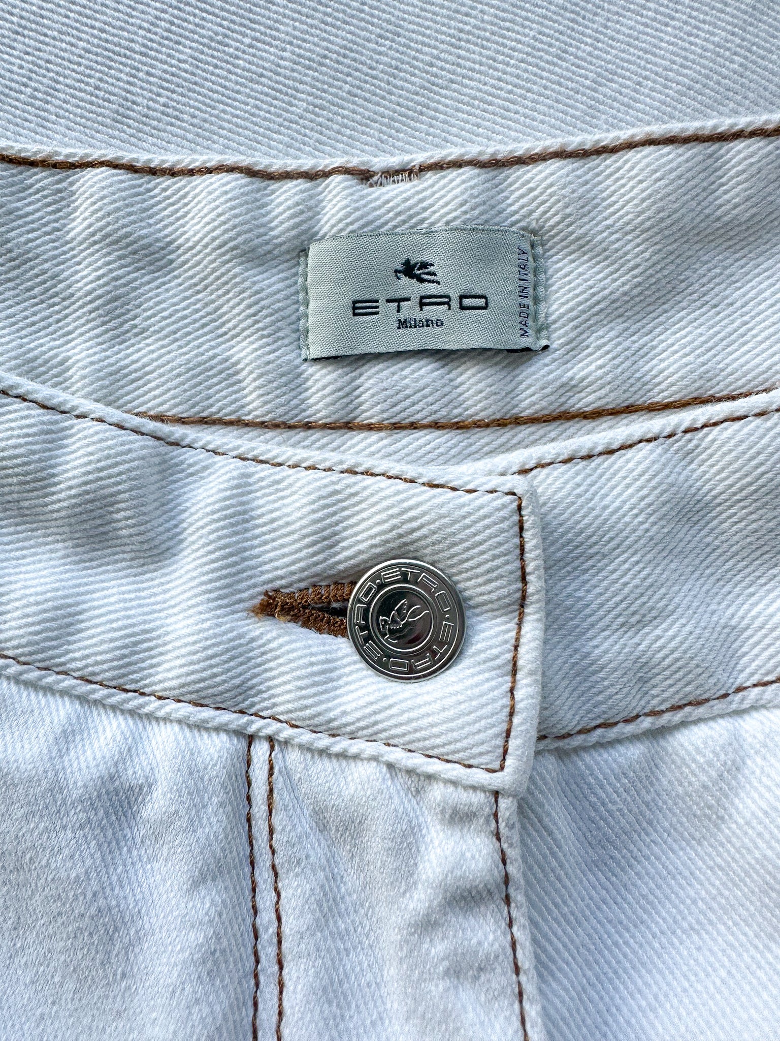 Etro White Denim  Paisley Embroidered Palazzo Wide Leg  Jeans