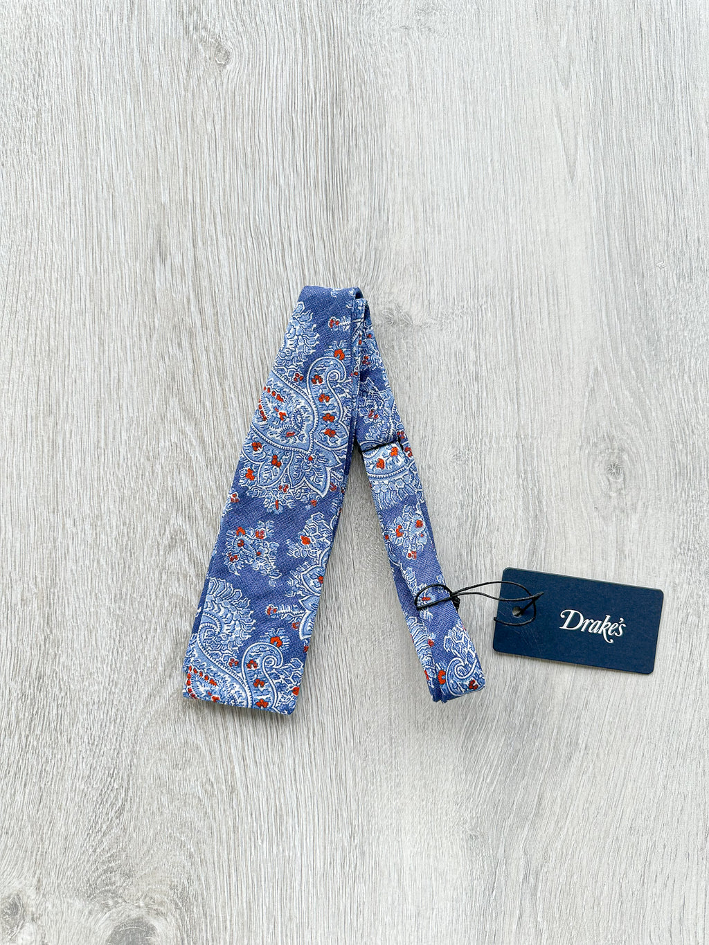 Drake's Linen Blue Paisley Floral Bow Tie
