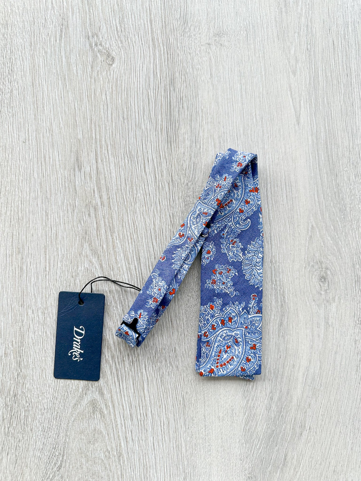 Drake's Linen Blue Paisley Floral Bow Tie