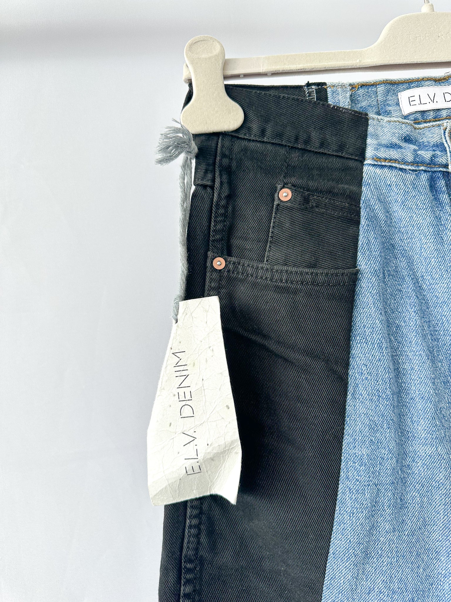 E.L.V. Denim Black Light Blue Contrast Straight Leg Jean