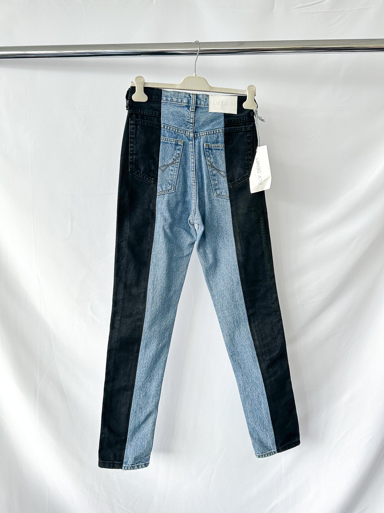 E.L.V. Denim Black Light Blue Contrast Straight Leg Jean
