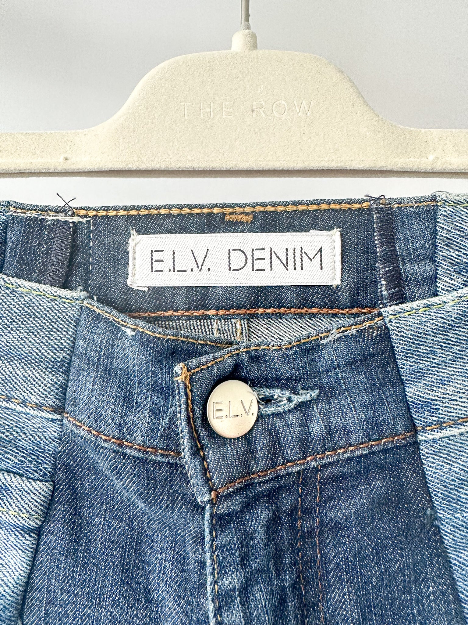 E.L.V. Denim The Twin Frayed Two-Tone High-Rise Straight-Leg Jeans