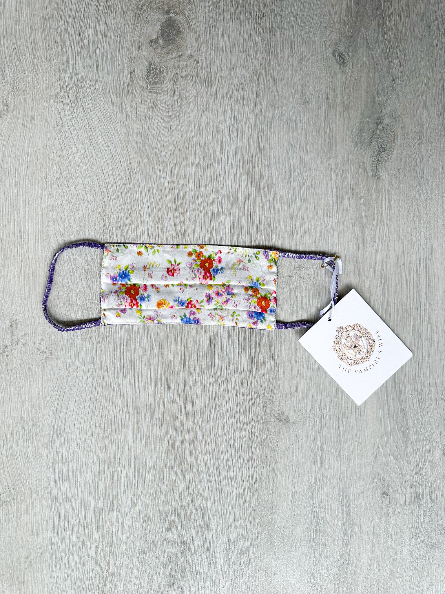The Vampire's Wife Purple Sparkly Front Floral Satin Back Face Mask - House Of Huntington