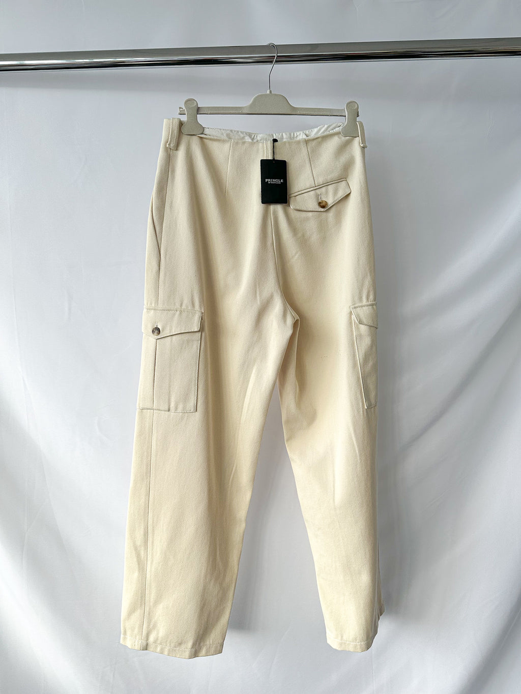 Pringle Of Scotland Cream Pocket Detail Woven Wide Leg Trousers