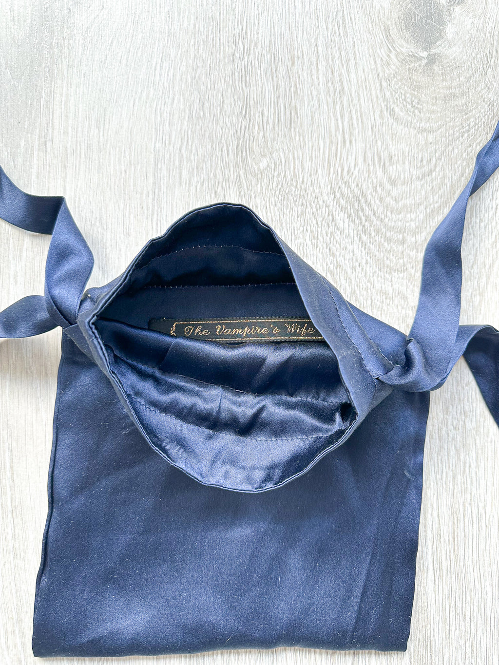 The Vampire's Wife Navy Blue Silk Satin Drawstring Pouch Bag - House Of Huntington