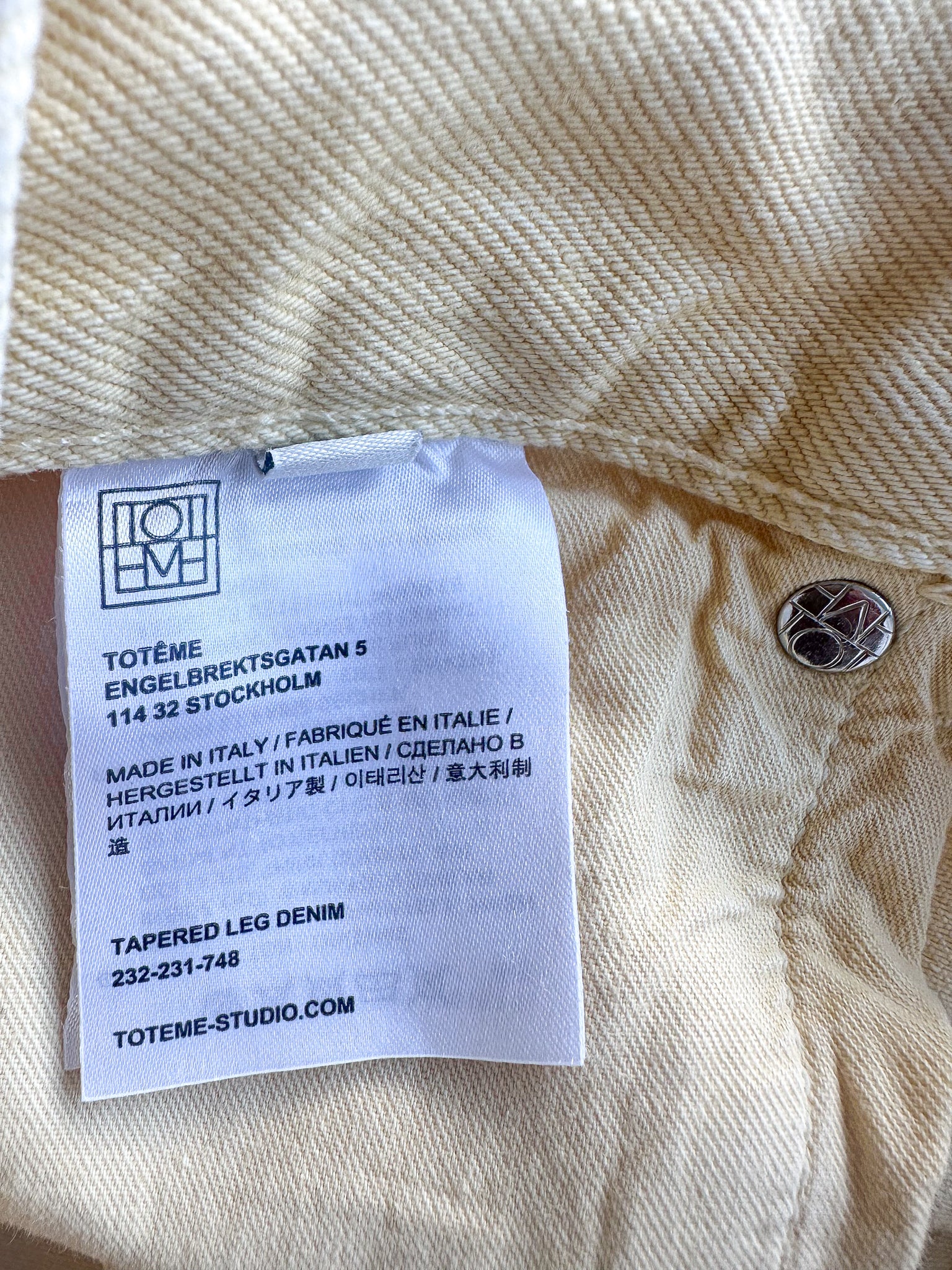 Toteme Yellow Tapered Leg Organic Cotton Denim Jeans