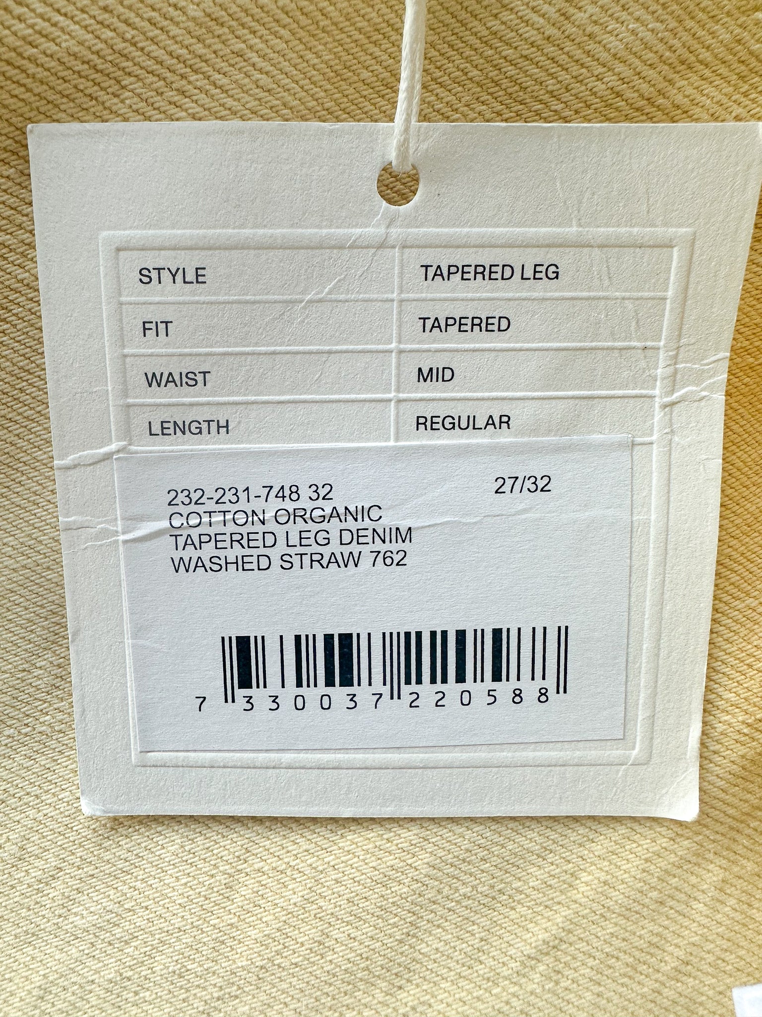 Toteme Yellow Tapered Leg Organic Cotton Denim Jeans