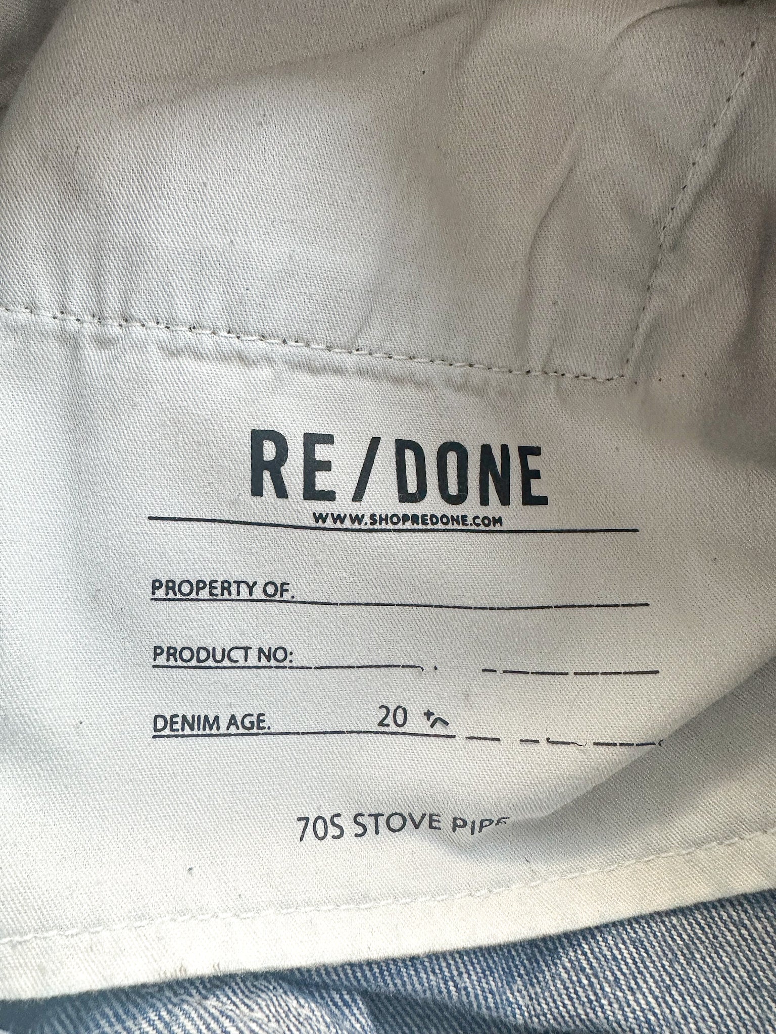 Re/Done Blue Denim '70s Stove Pipe Straight Jeans