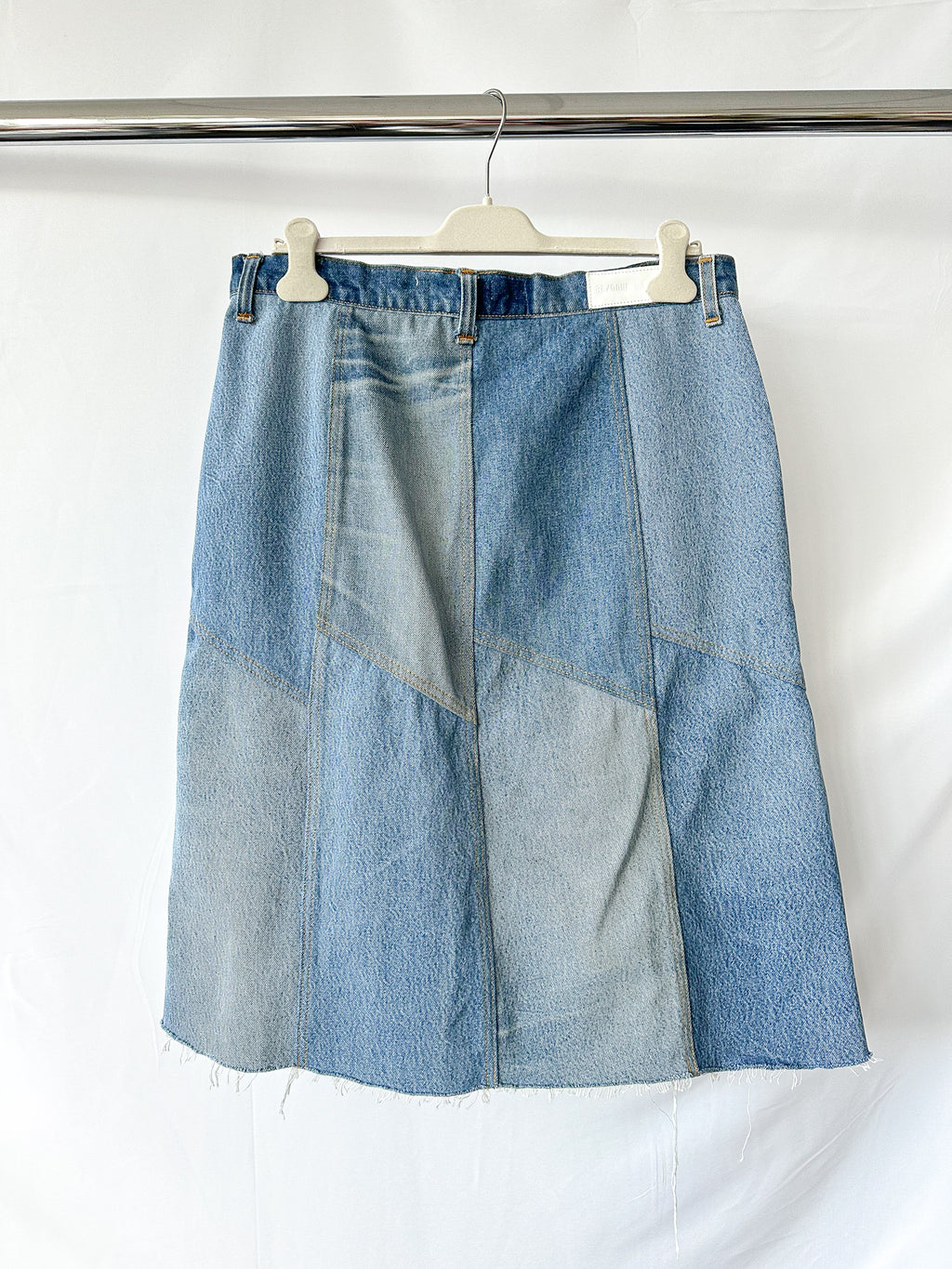 Re/Done Patchwork Denim Midi Skirt