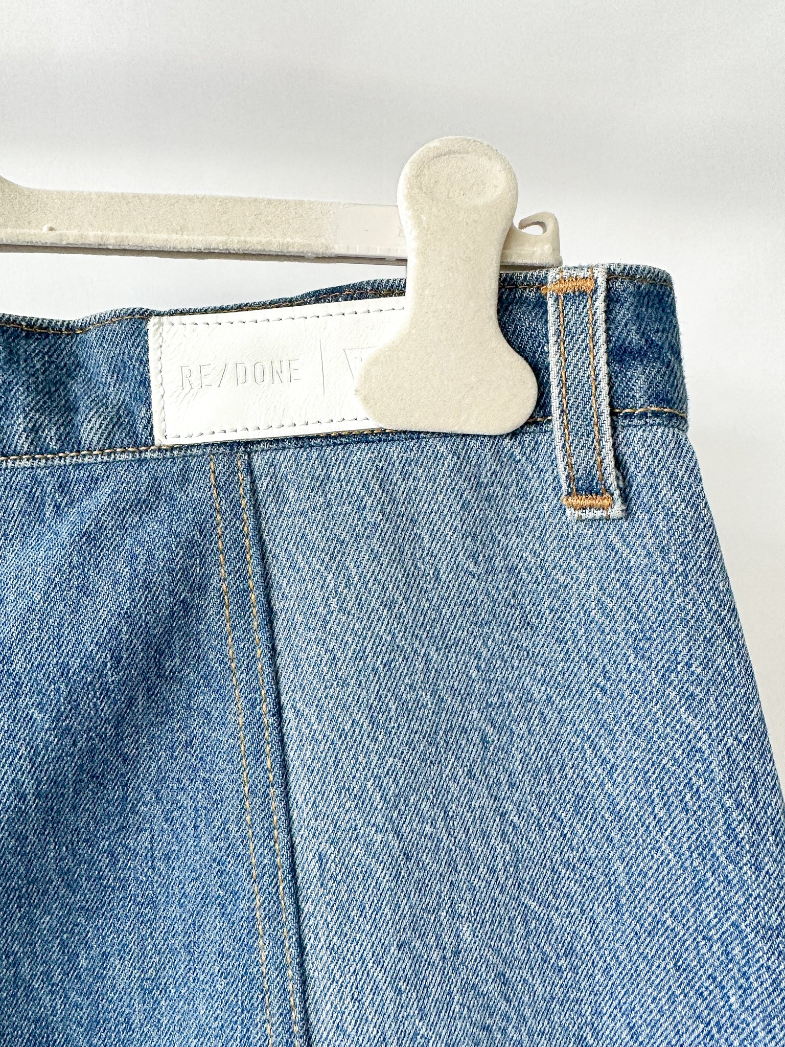 Re/Done Patchwork Denim Midi Skirt