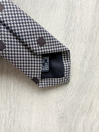 Drake's Grey Dogtooth Brown Dot Woven Tie