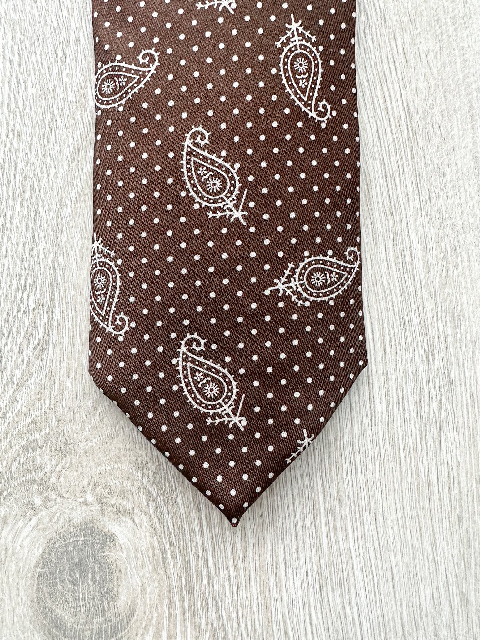 Drake's Brown Dotted Paisley Print Silk Tie
