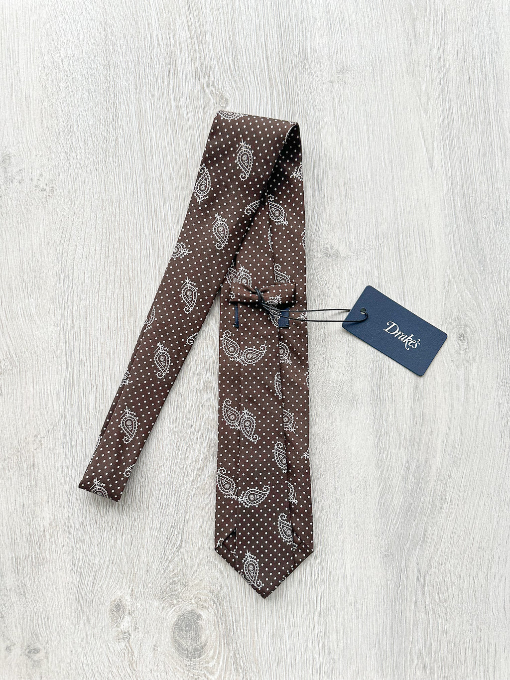 Drake's Brown Dotted Paisley Print Silk Tie