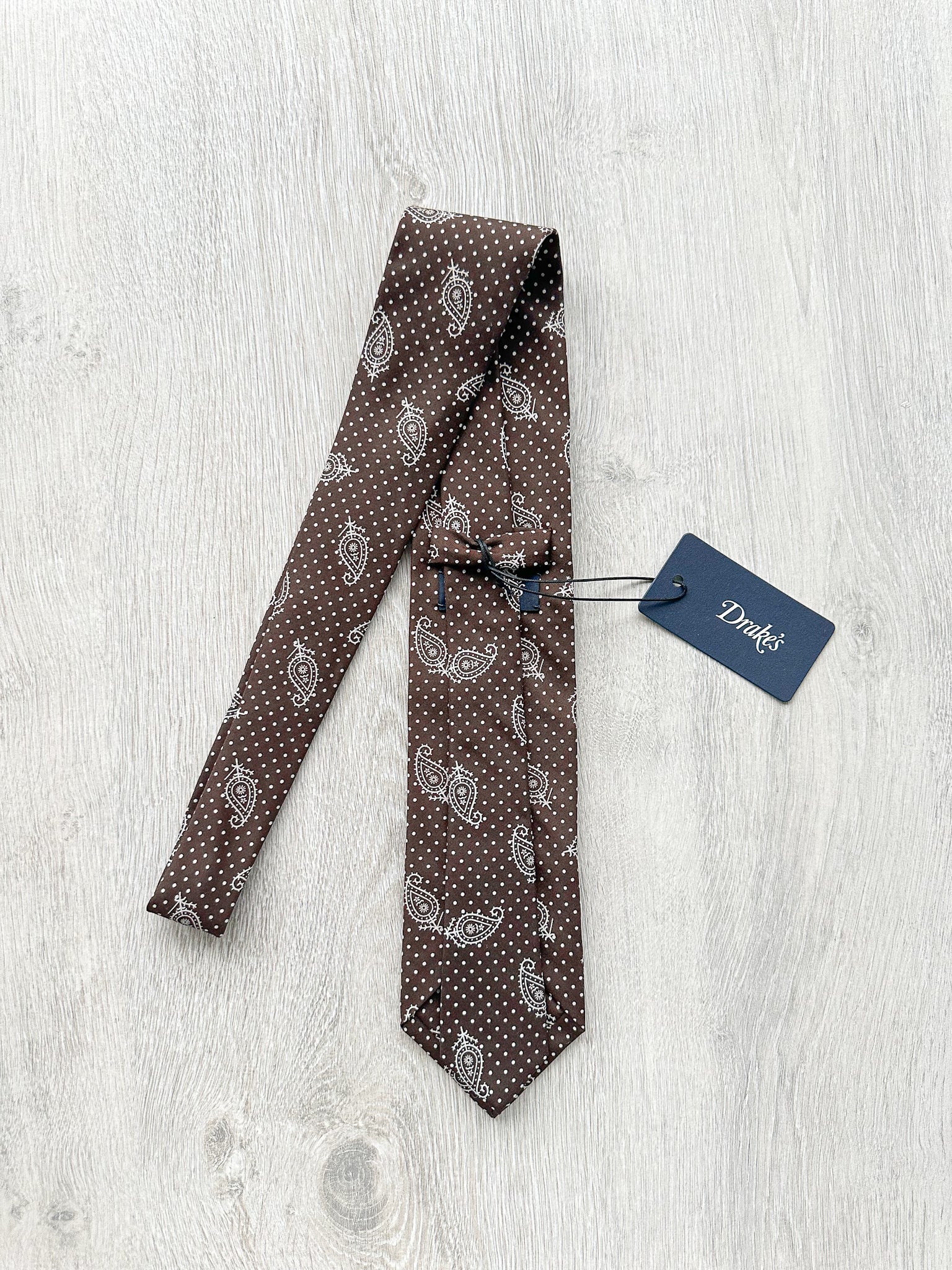 Drake's Brown Dotted Paisley Print Silk Tie