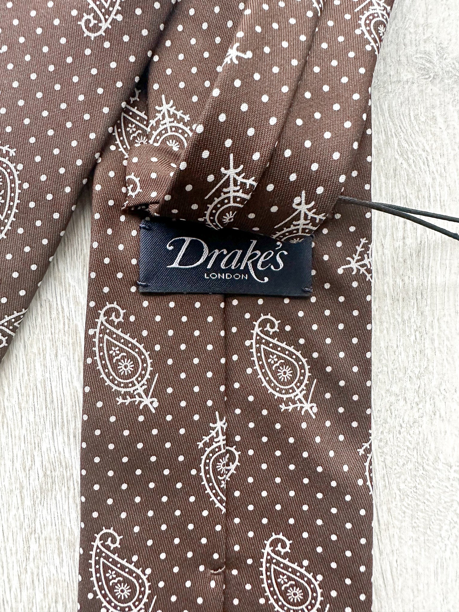 Drake's Brown Dotted Paisley Print Silk Tie