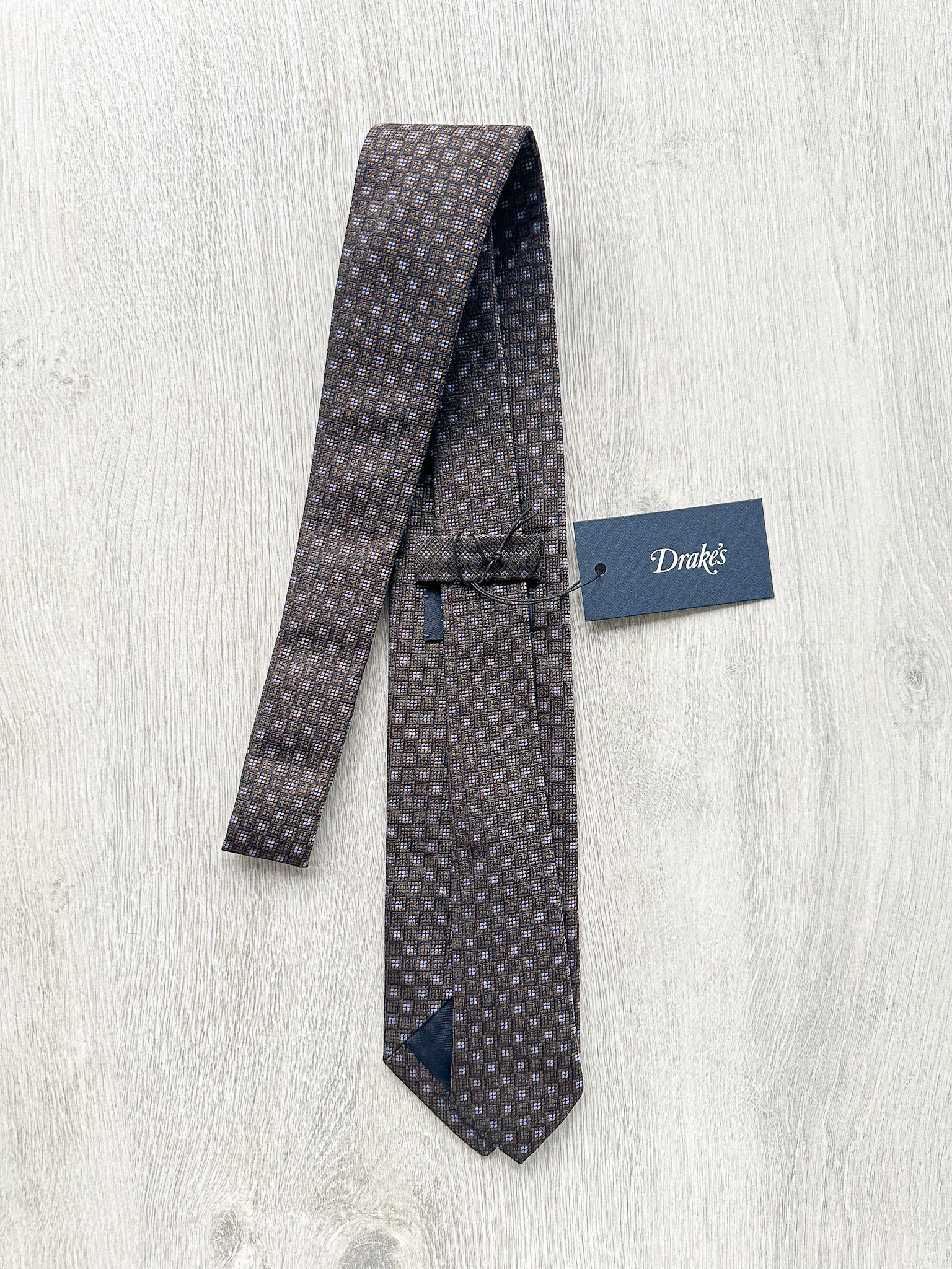 Drake's Brown Woven Square Design Tie