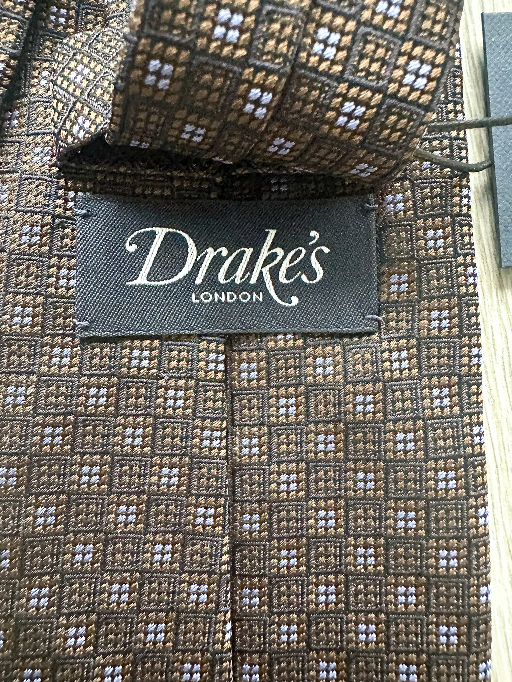 Drake's Brown Woven Square Design Tie