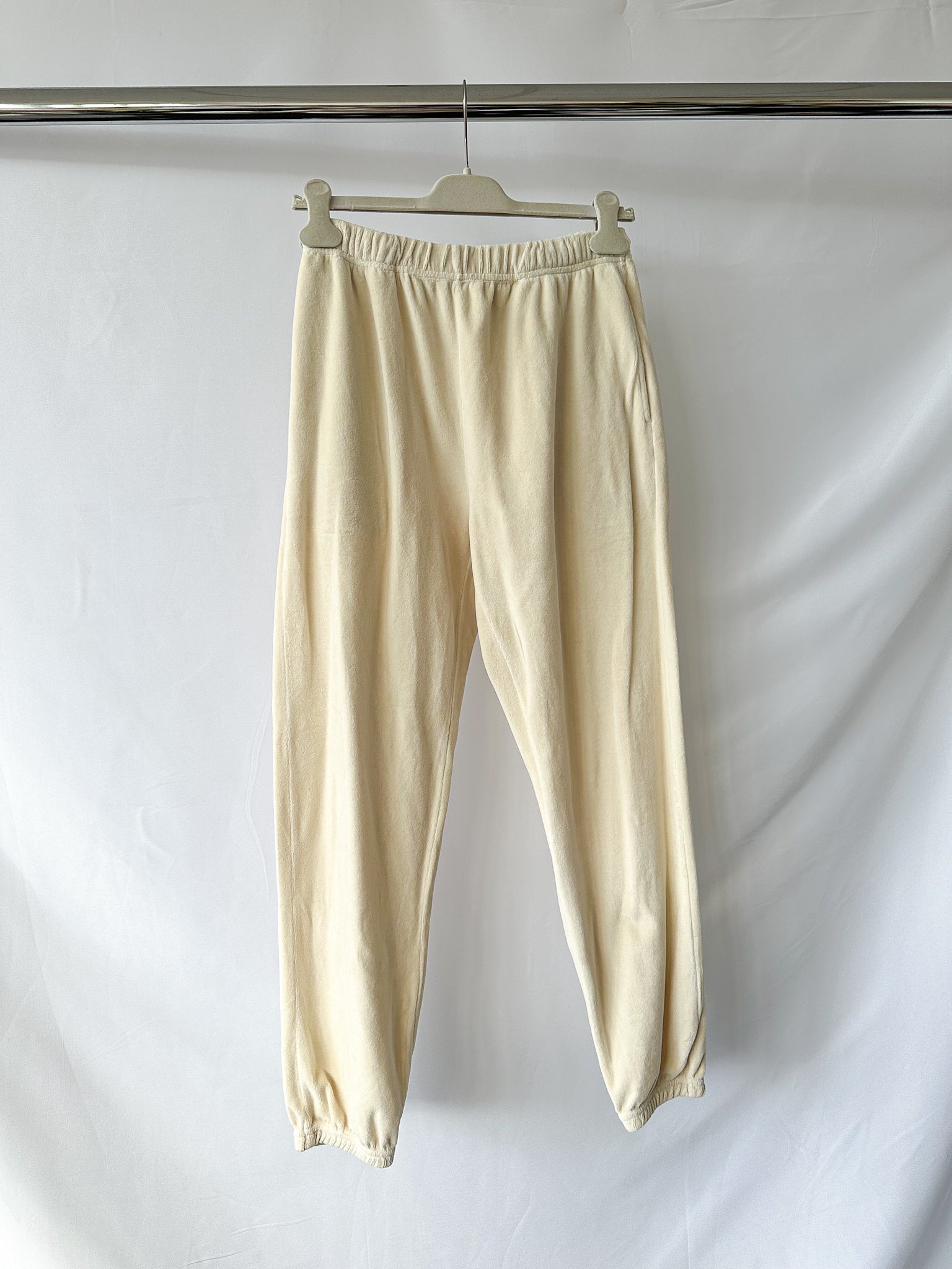 Les Tien Cream Velour Cotton Blend Track Bottoms Sweatpants