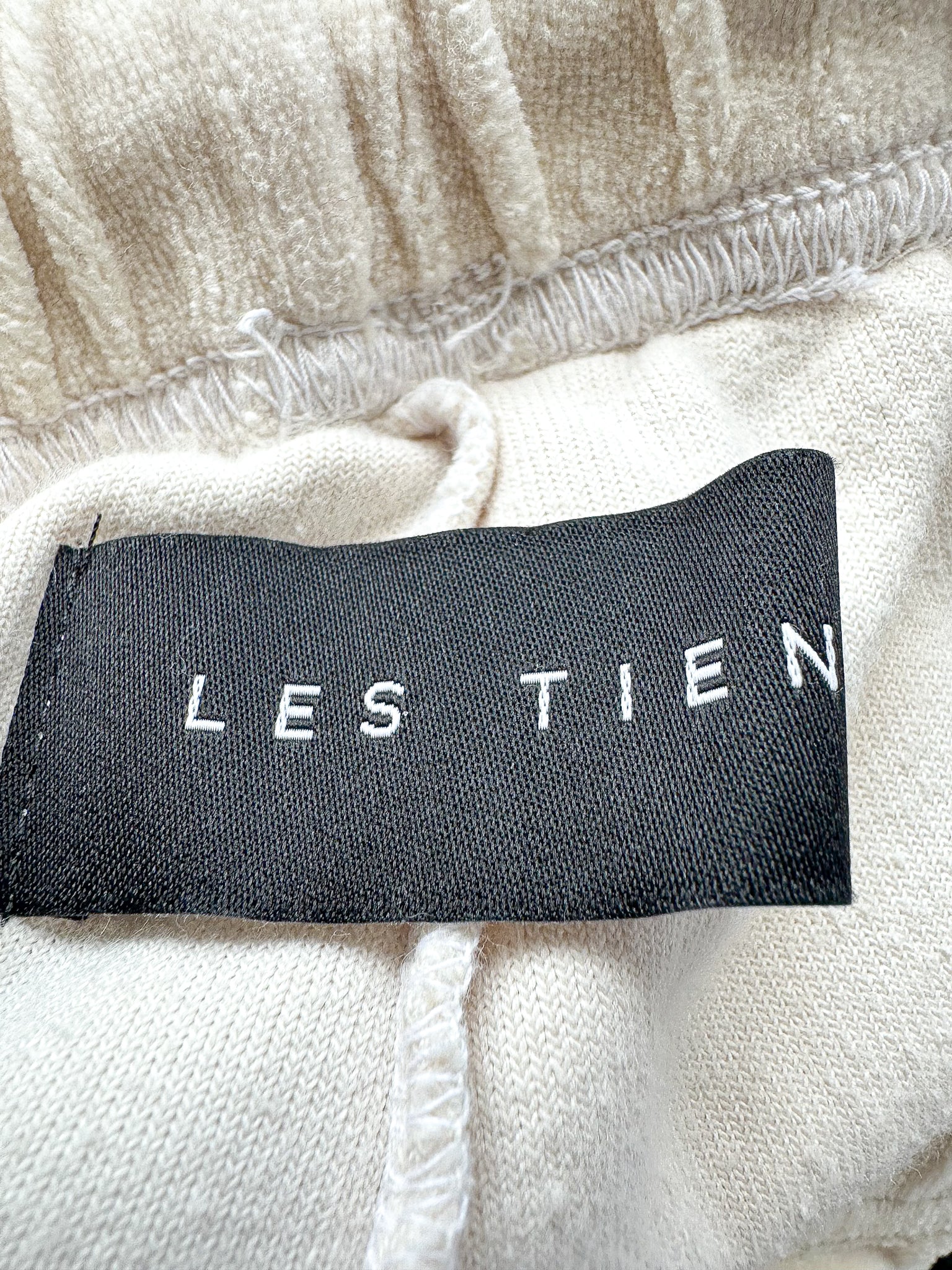 Les Tien Cream Velour Cotton Blend Track Bottoms Sweatpants