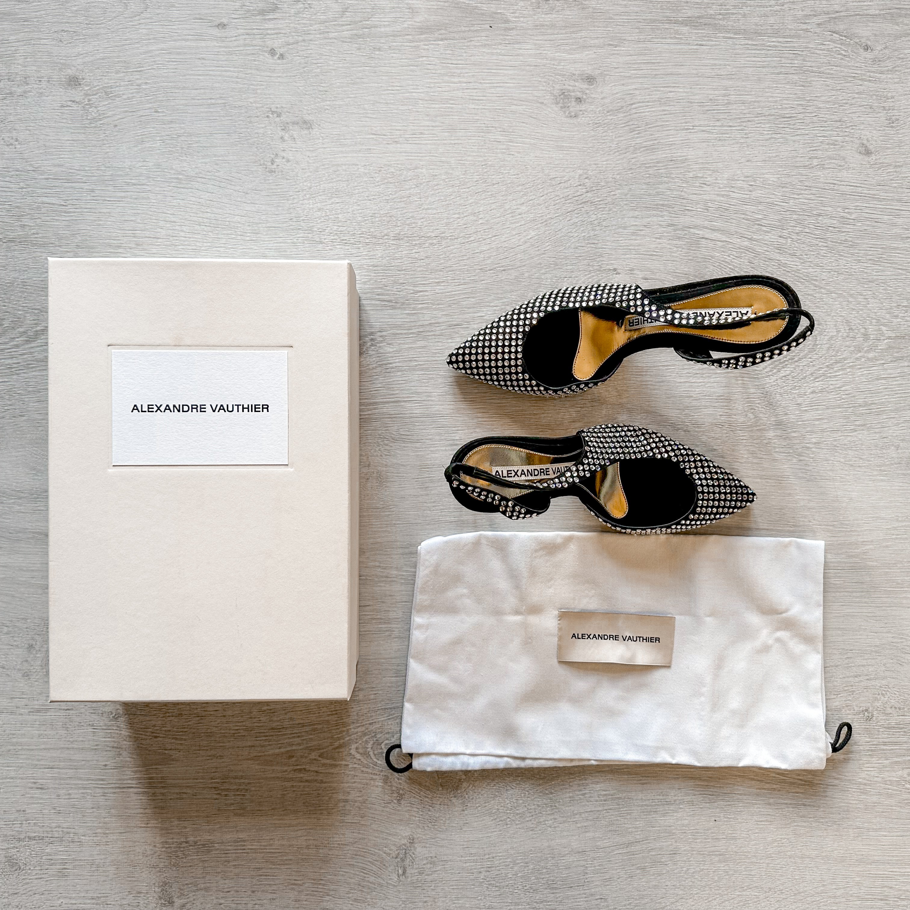 Alexandre Vauthier Black Crystal Embellished Slingback Amber Heels - House Of Huntington