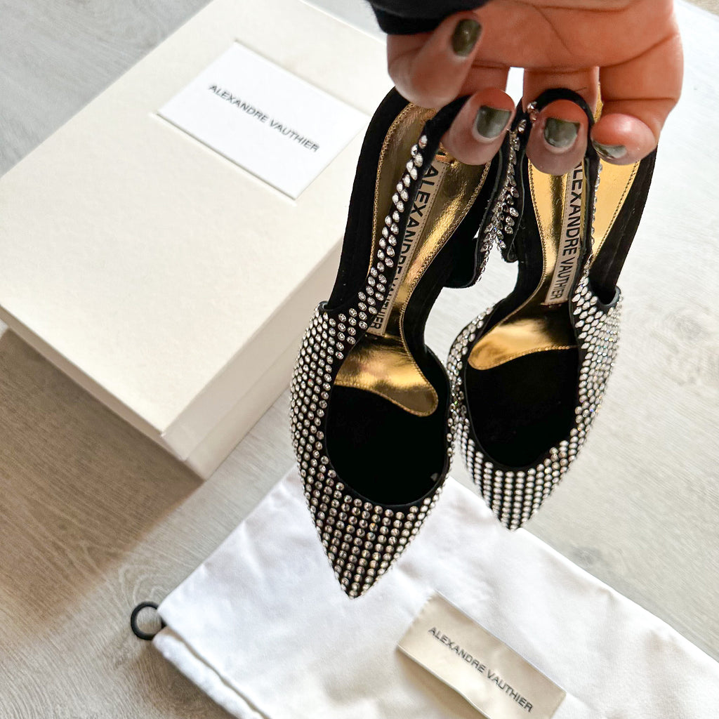 Alexandre Vauthier Black  Heels Crystal Embellished Slingback
