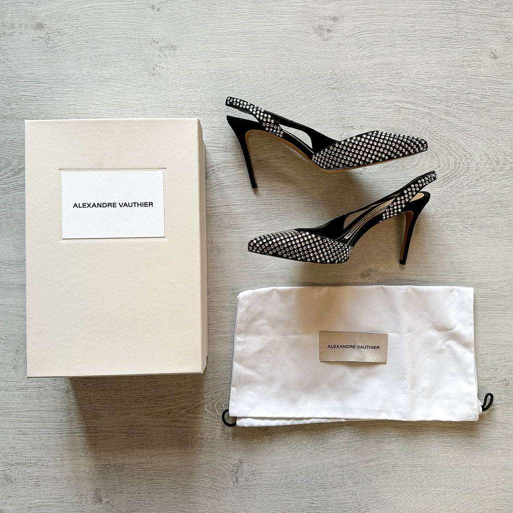 Alexandre Vauthier Black Crystal Embellished Slingback Amber Heels - House Of Huntington