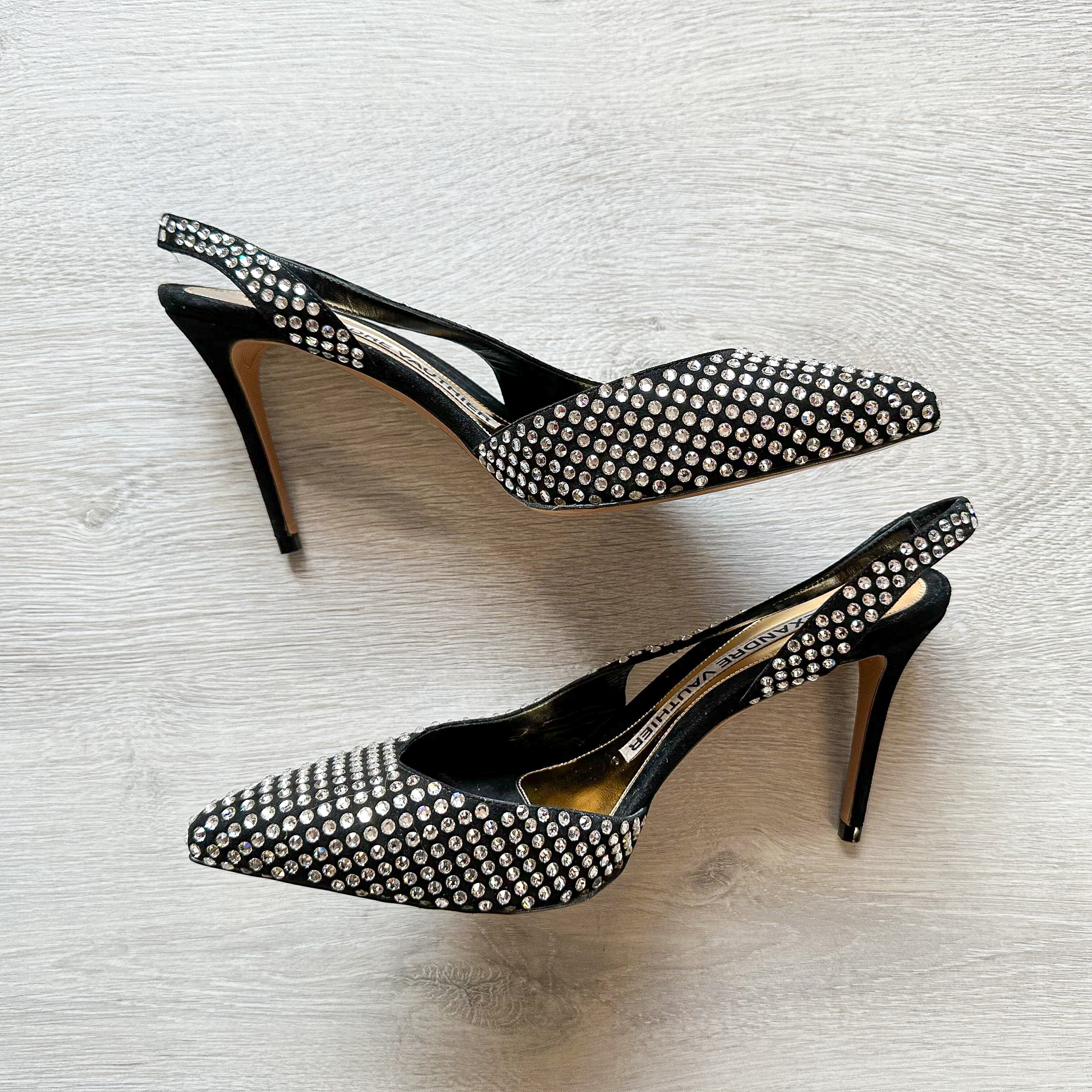 Alexandre Vauthier Black Crystal Embellished Slingback Amber Heels - House Of Huntington