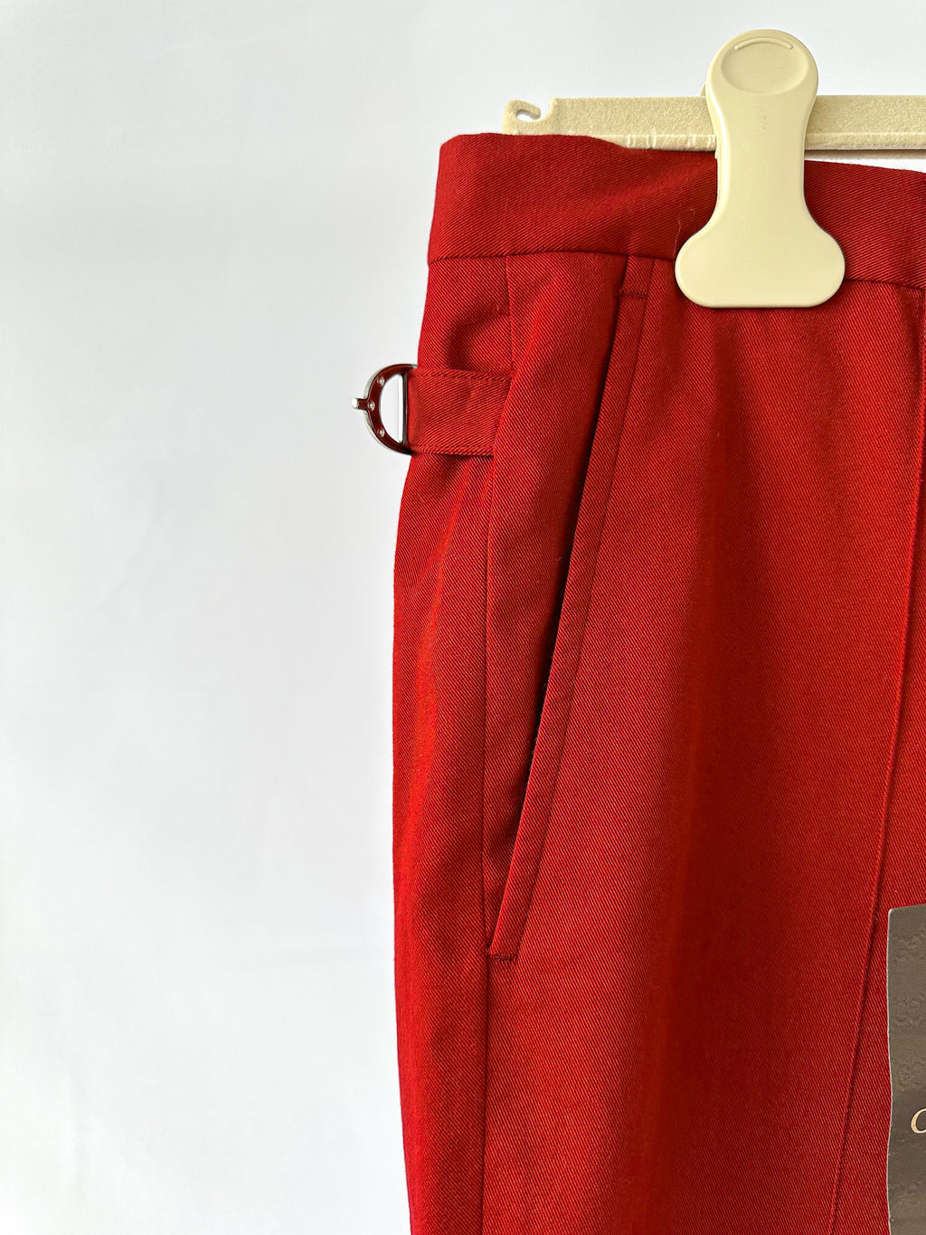 Gucci Red Tailored Fit Cotton Twill Pants Trousers