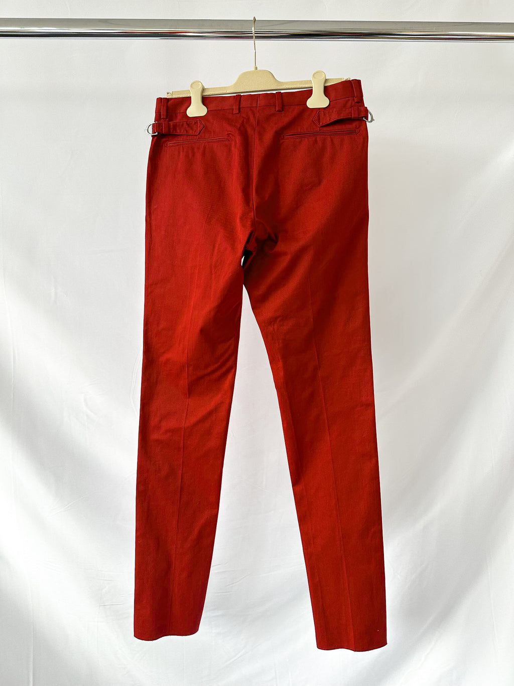 Gucci Red Tailored Fit Cotton Twill Pants Trousers