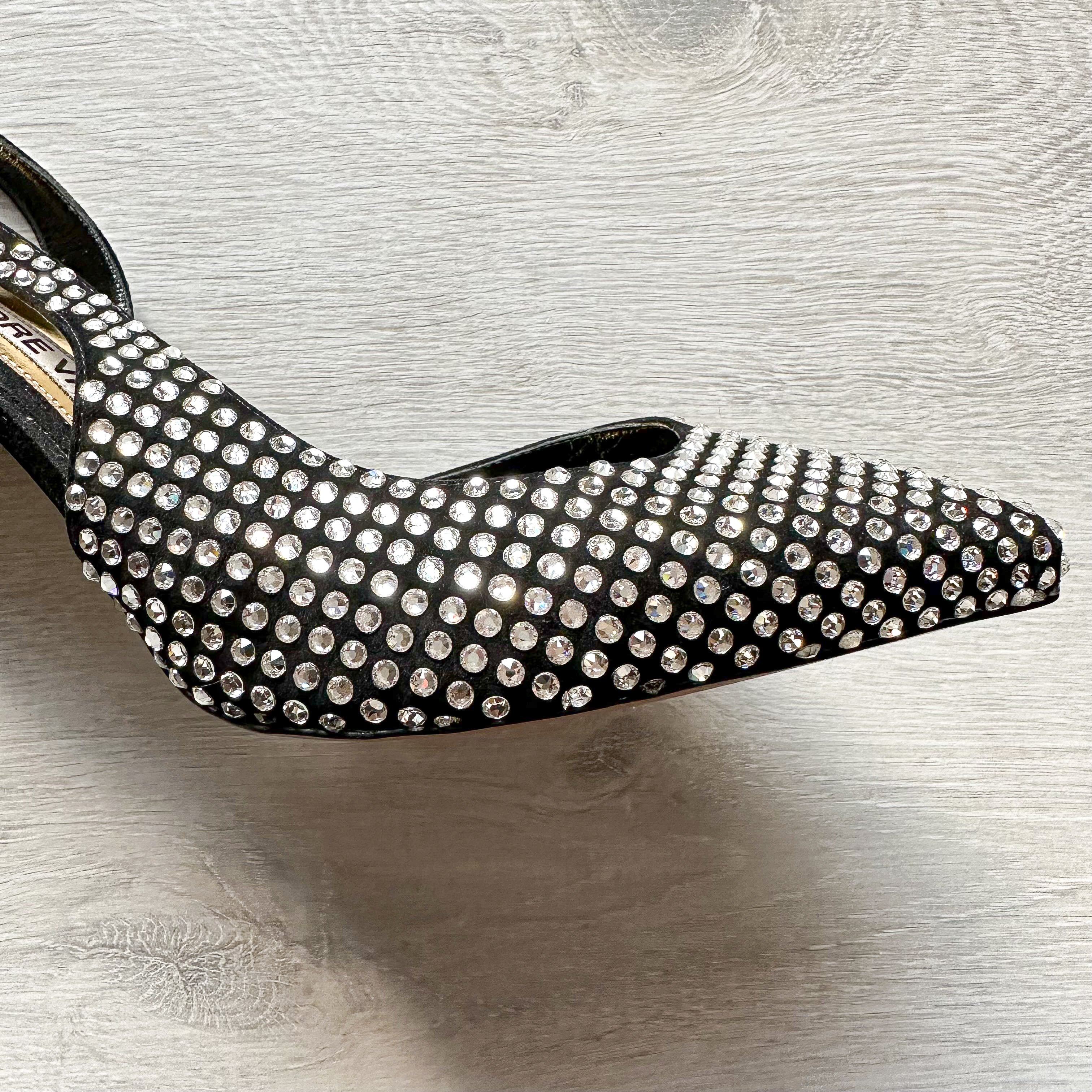 Alexandre Vauthier Black Crystal Embellished Slingback Amber Heels - House Of Huntington