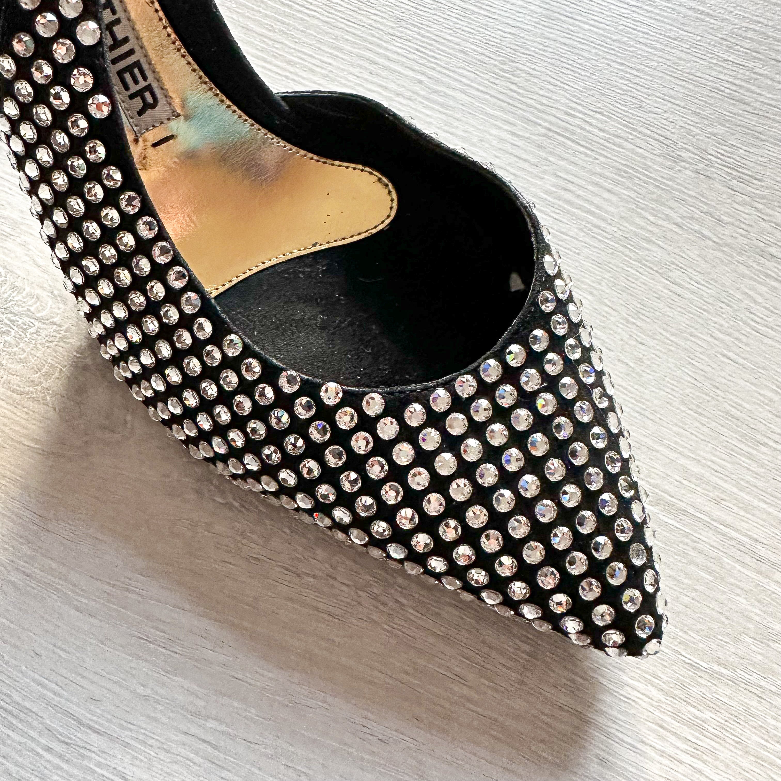 Alexandre Vauthier Black Crystal Embellished Slingback Amber Heels - House Of Huntington