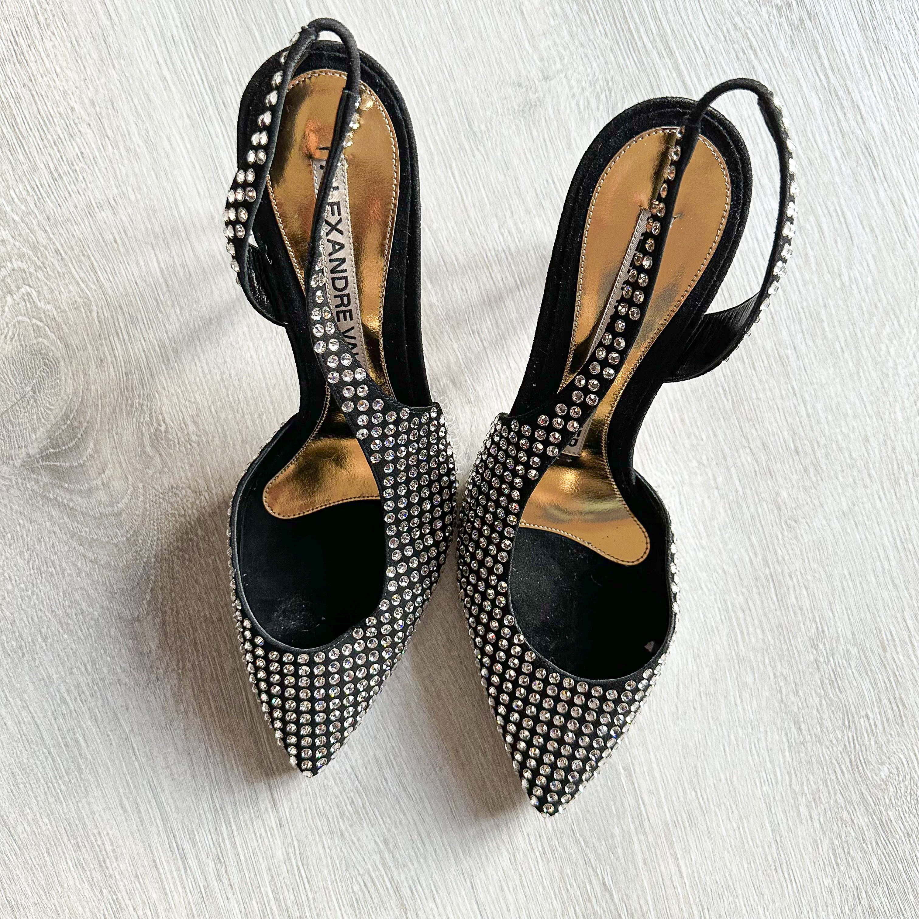 Alexandre Vauthier Black Crystal Embellished Slingback Amber Heels - House Of Huntington