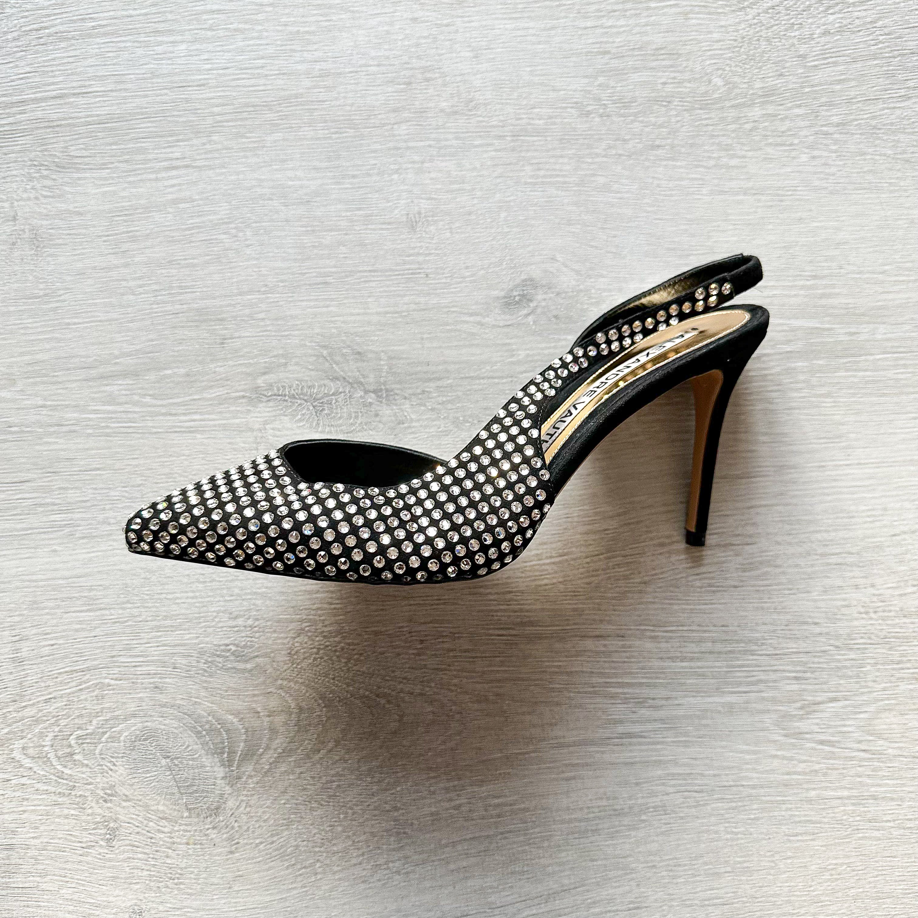 Alexandre Vauthier Black Crystal Embellished Slingback Amber Heels - House Of Huntington