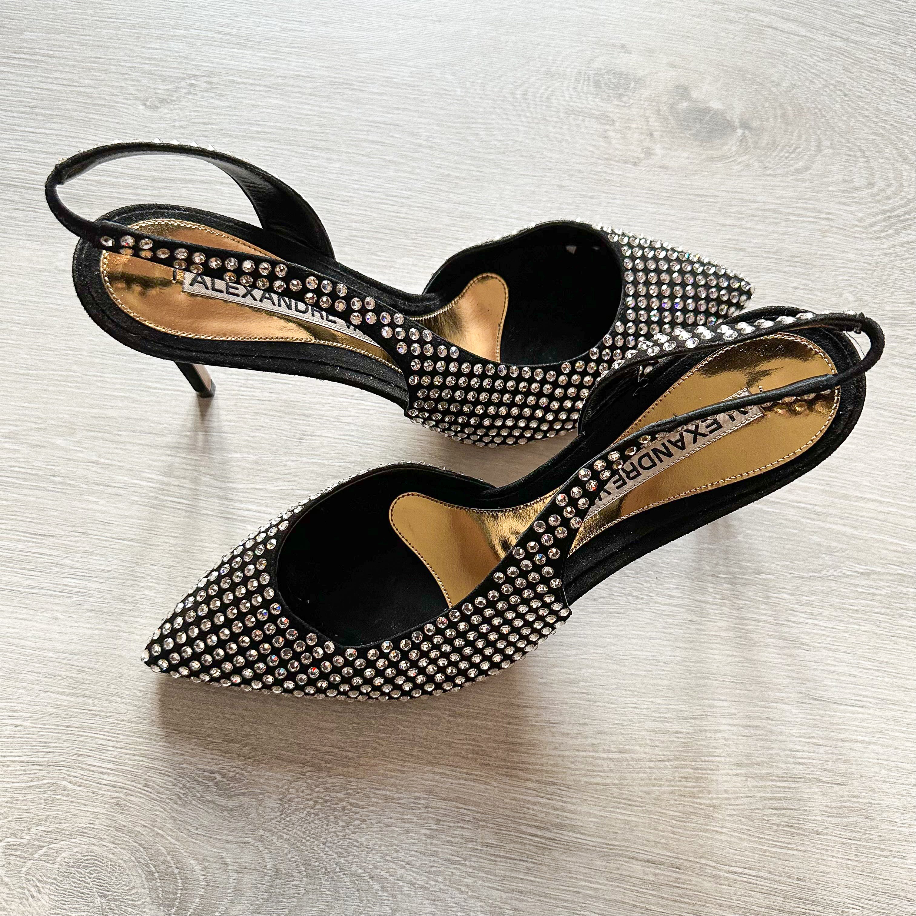 Alexandre Vauthier Black Crystal Embellished Slingback Amber Heels - House Of Huntington